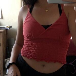 Red ribbed tank top